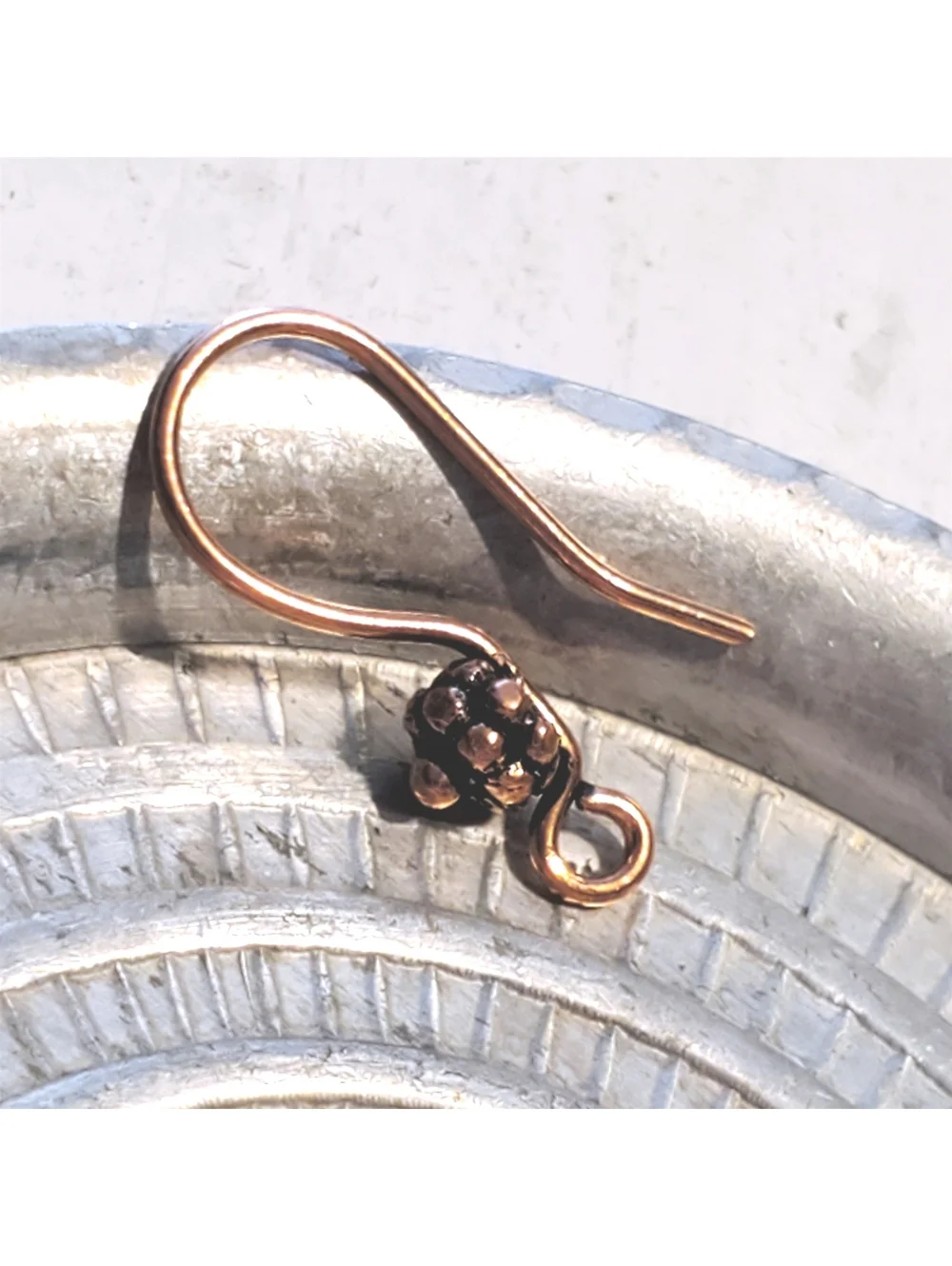 Fancy Handcrafted India Solid Copper Bali Bead Ear Hooks Earring Wires 10 pcs